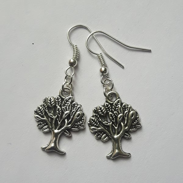 Tree Drop Dangle Earrings Silver Plate 