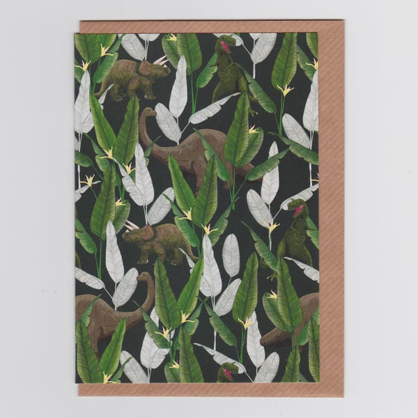 Blank Greetings Card - Dinosaur Jungle Green