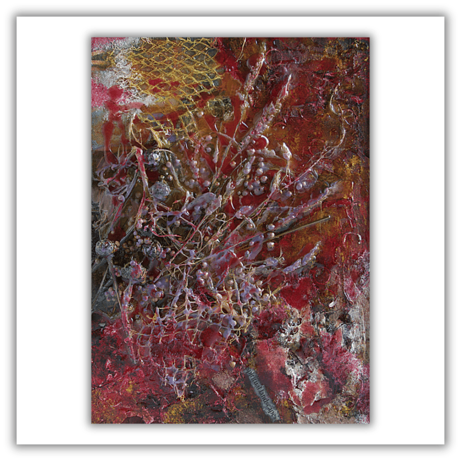 Framed mixed media artwork - nature study - abstract - recycled materials