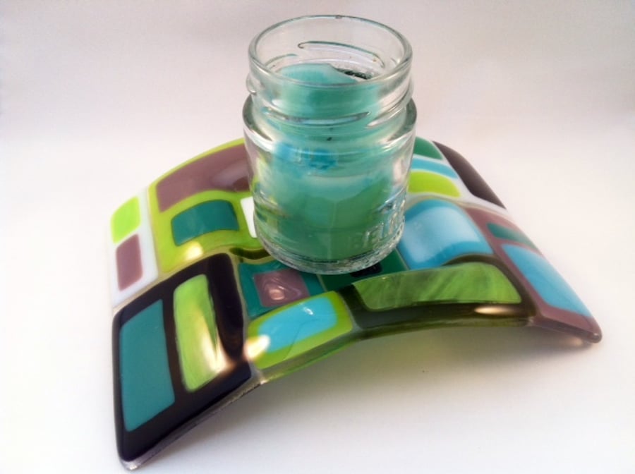 Colour Block Fused Glass Candle Bridge