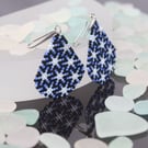 Teardrop Beaded Earrings in Blue and White Starry Pattern