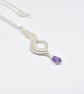 Wire Woven Purple Amethyst and Silver filled Pendant on a Silver Plated Chain - Image 3
