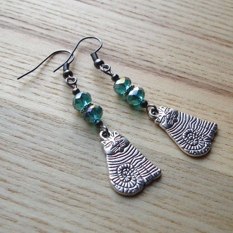 Teal Kitty Cat Earrings
