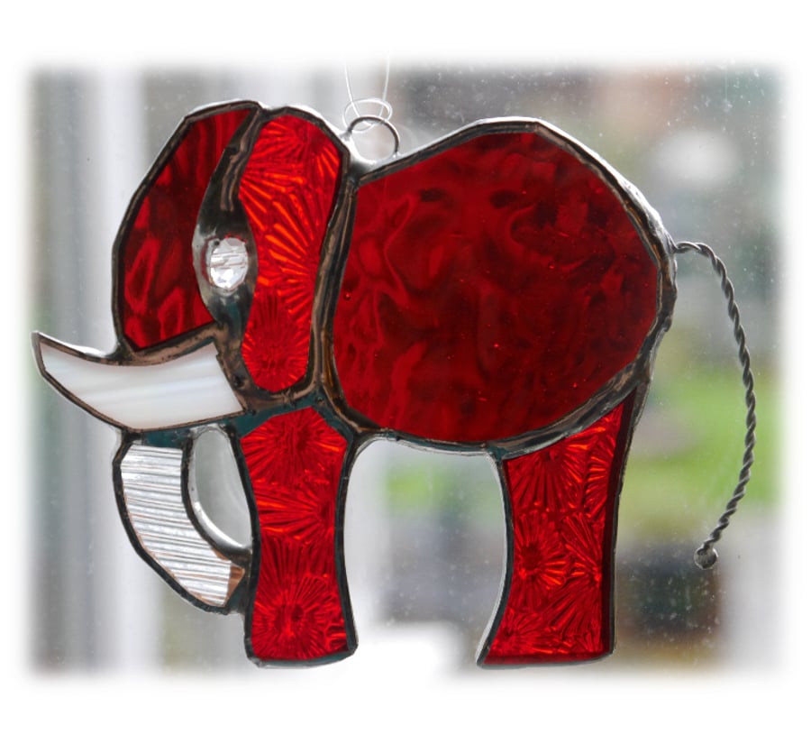Elephant Suncatcher Stained Glass Red Little 065