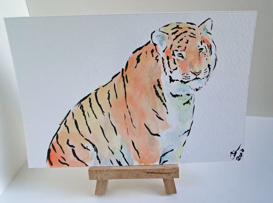 OSWOA Tiger Calm Original Watercolour & Ink Painting 4x6 OOAK 