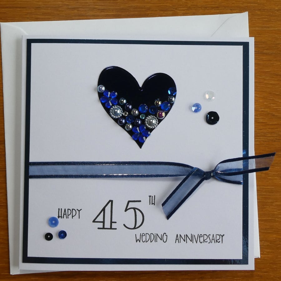 Embellished Heart Sapphire Wedding Anniversary Card - 45th Anniversary