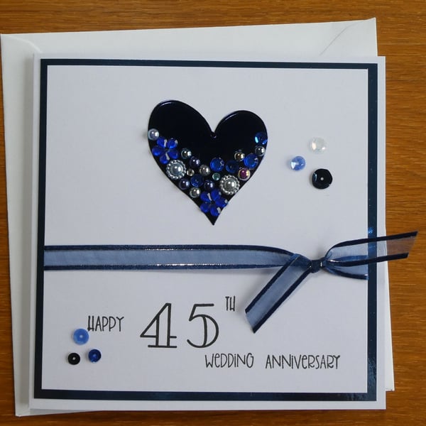 Embellished Heart Sapphire Wedding Anniversary Card - 45th Anniversary