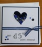 Embellished Heart Sapphire Wedding Anniversary Card - 45th Anniversary