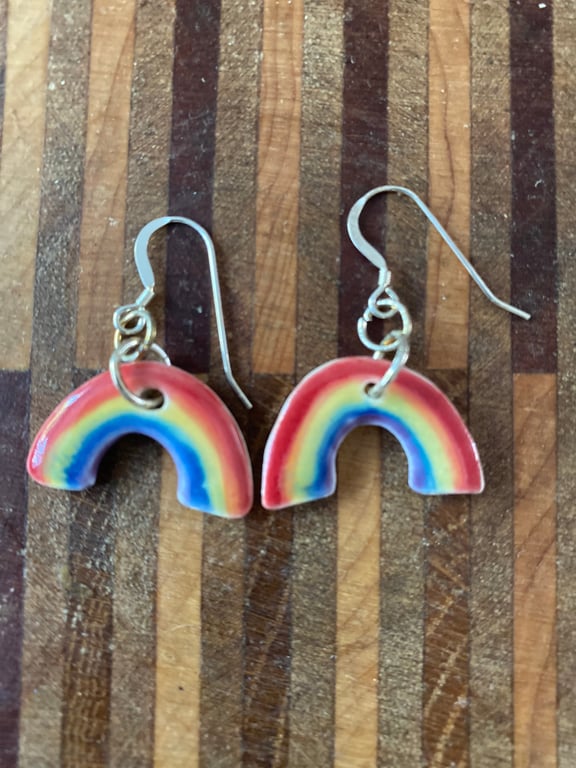 Porcelain Rainbow Earrings with silver ear hooks