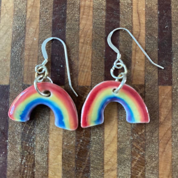 Porcelain Rainbow Earrings with silver ear hooks