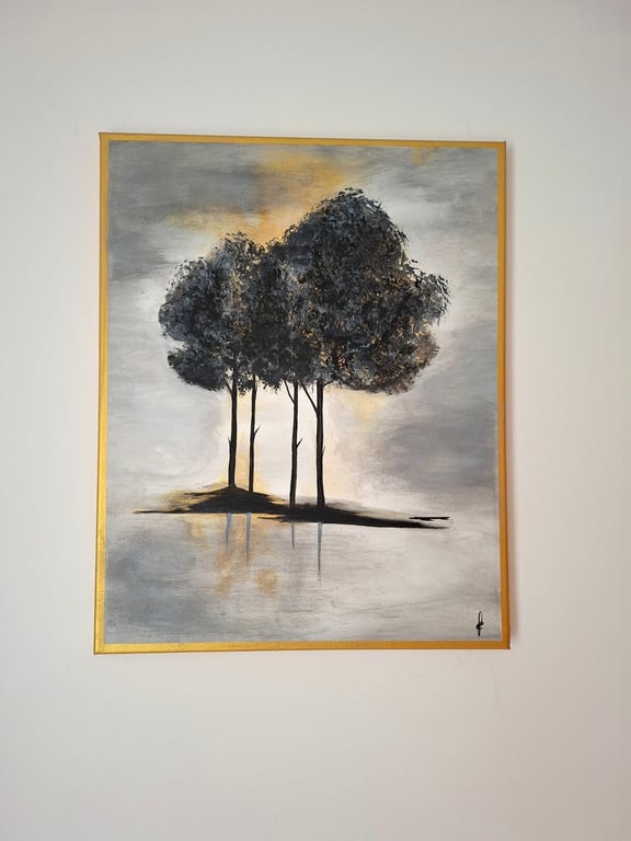 Original Abstract Acrylic Painting - Landscape Art - Winter Scene