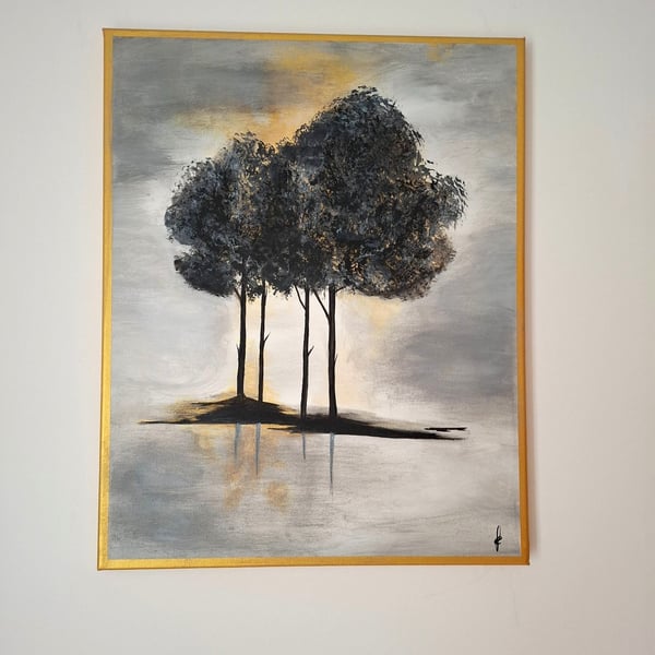 Original Abstract Acrylic Painting - Landscape Art - Winter Scene