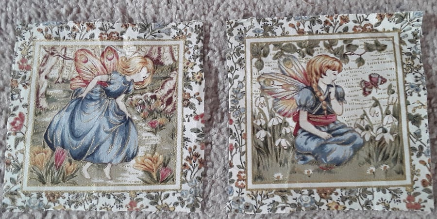 Set of 2 Fairy fabric squares. 100% cotton 