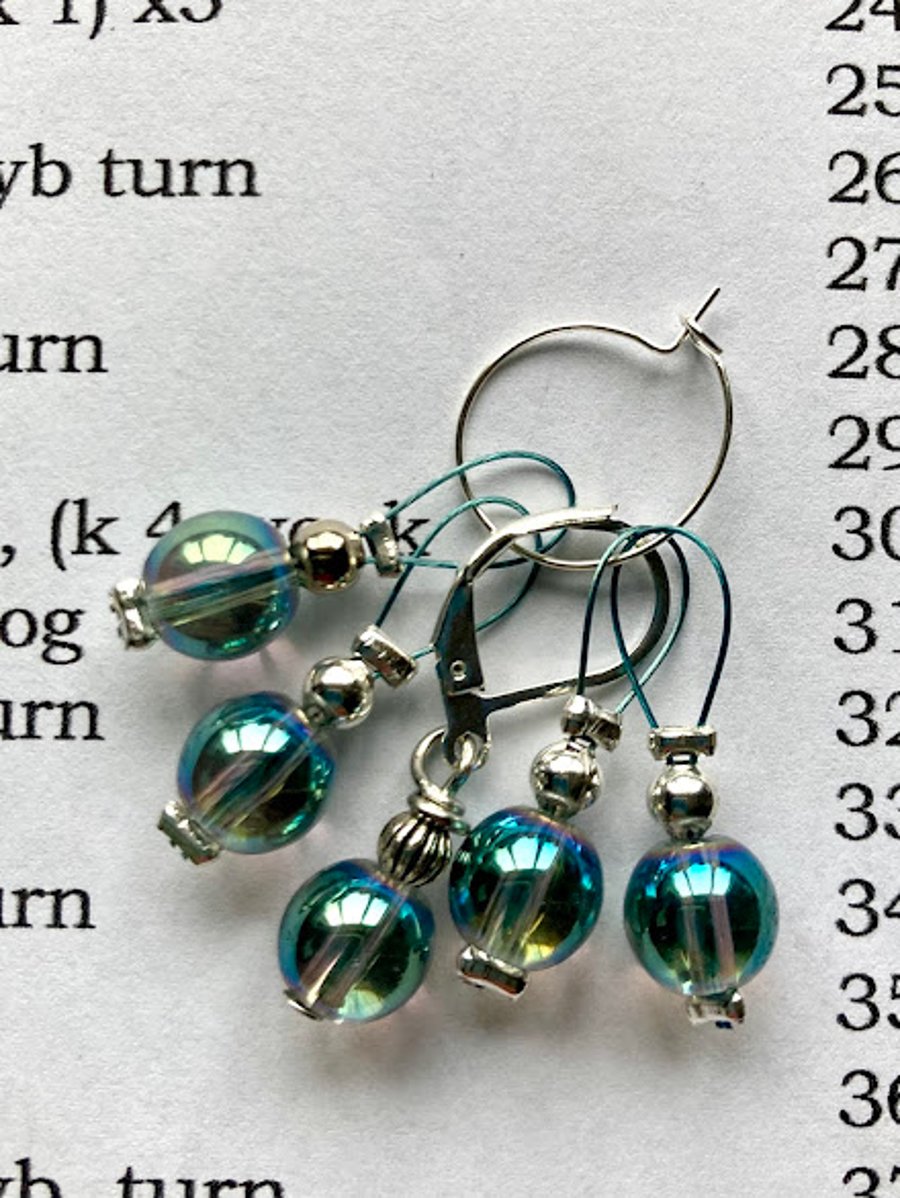 Loop stitch markers moon beads set of 5