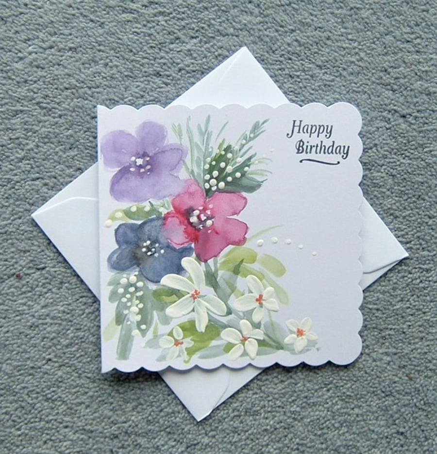 hand painted floral Birthday card (ref F  141 )