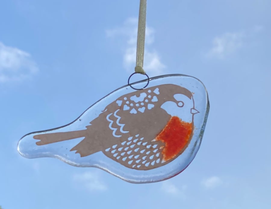 Fused glass Robin