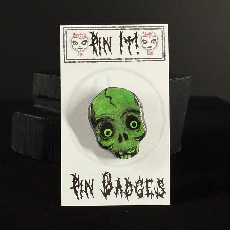 Pin It! Green Zombie Skull Cold Porcelain Pin Badge 