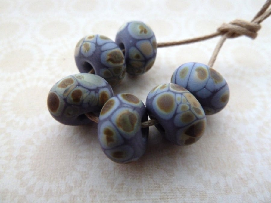 lampwork glass beads, purple raku
