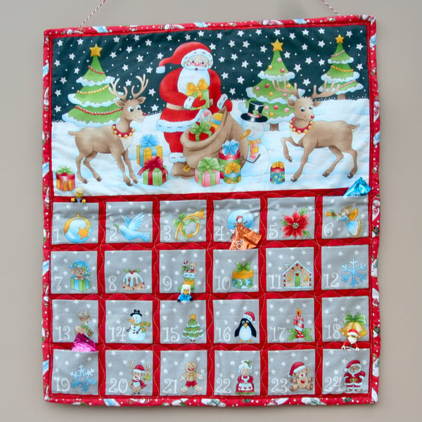 Reusable Fabric Advent Calendar with Santa and Reindeer