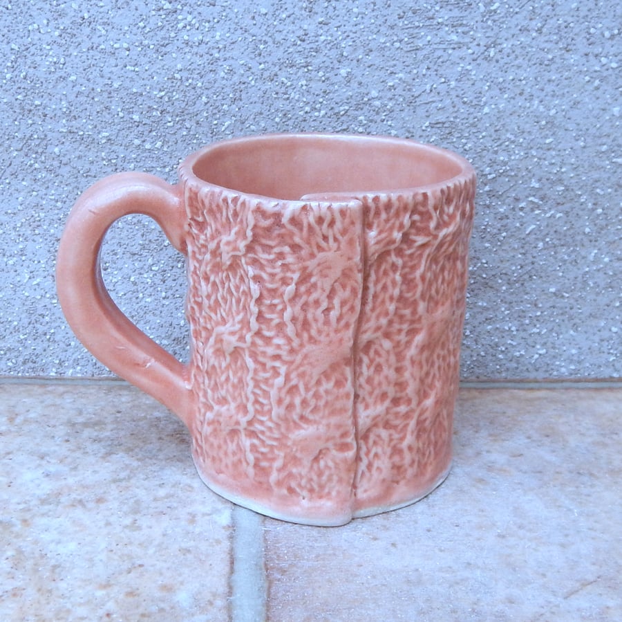 Knitted mug coffee tea cup stoneware ceramic pottery knitting texture handmade