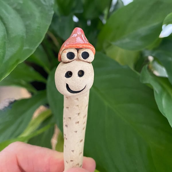Little Peachy Hat Worm, Ceramic Plant & Garden Buddy