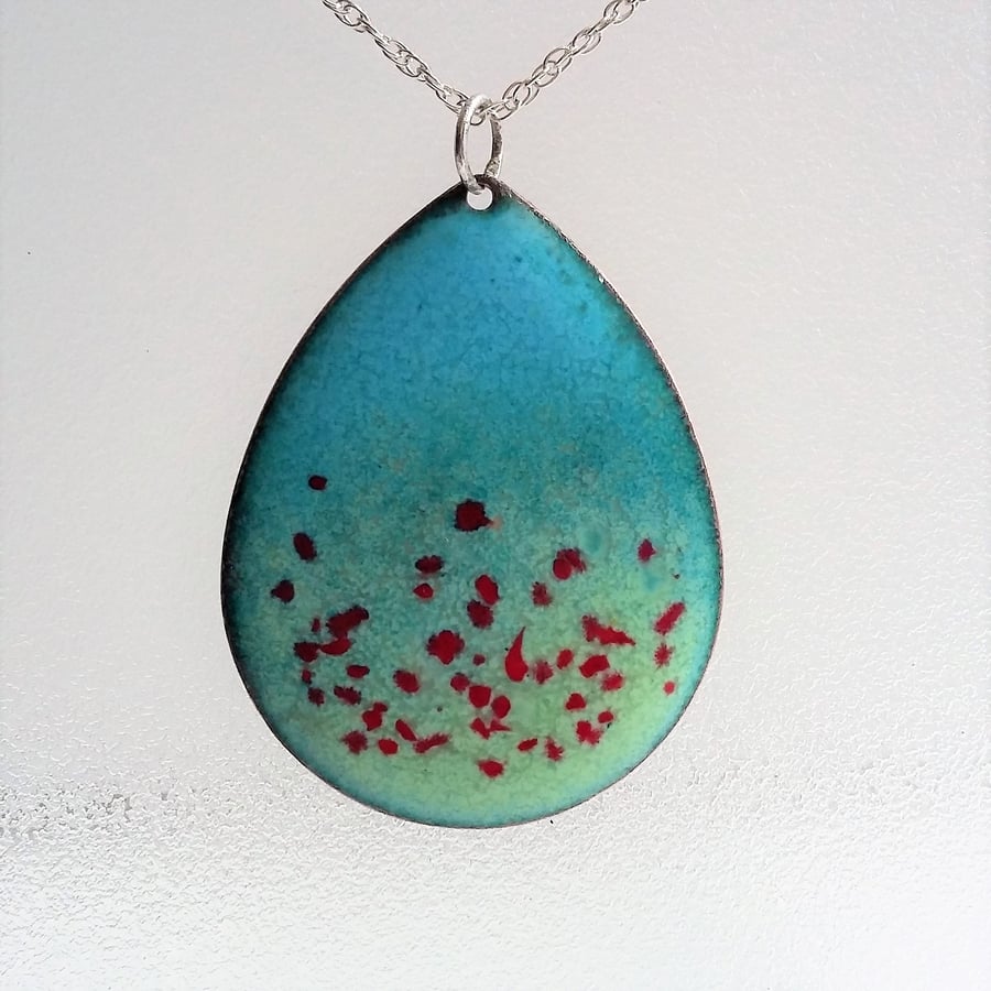 Teardrop “Poppy Field” enamelled copper pendant 125