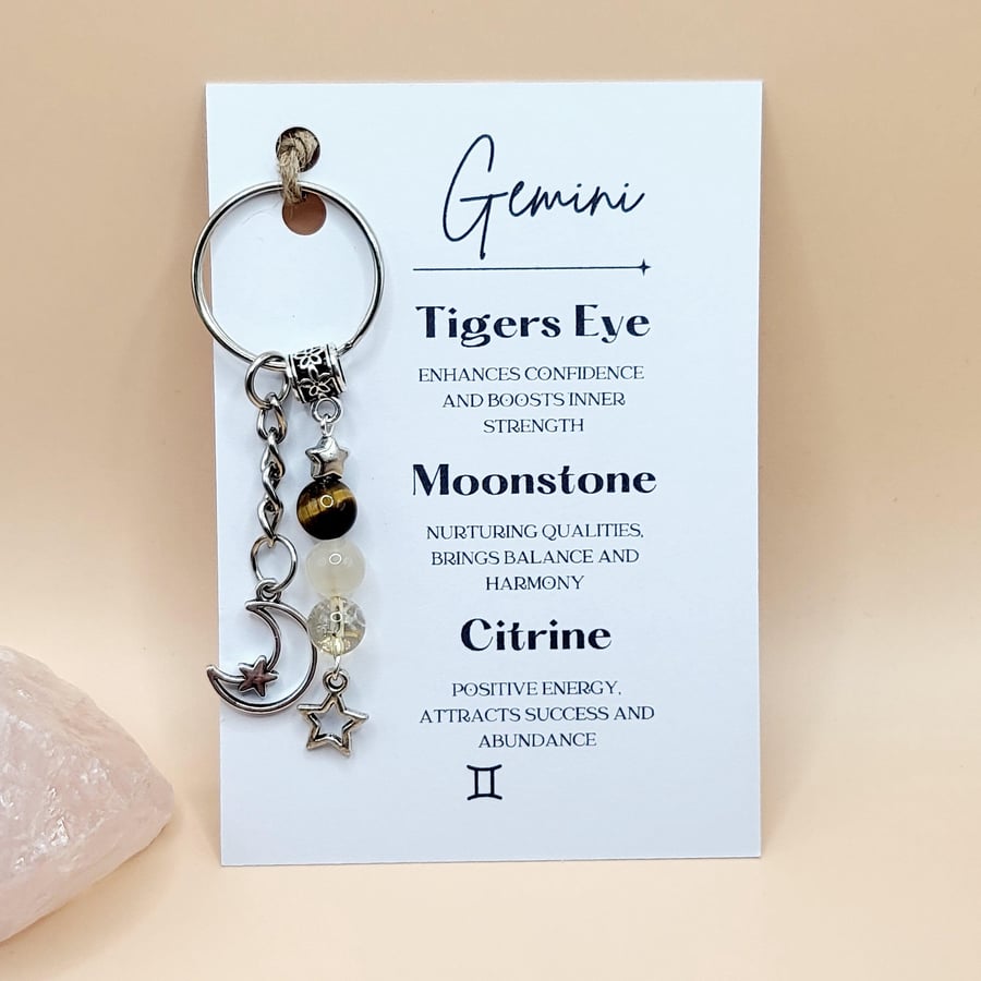 Gemini Keyring, Genuine Crystal Keychain, Folksy