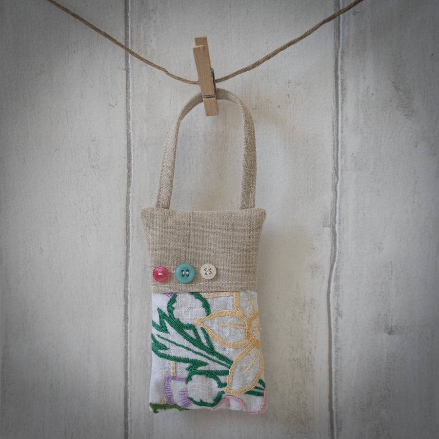 Vintage Embroidered Lavender Bag 