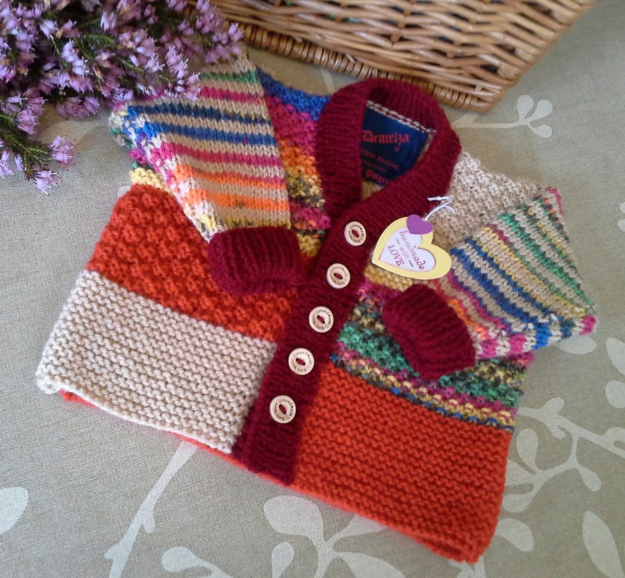 Baby Multicoloured Hand Knitted Jacket-Cardigan   6 - 12 months size