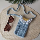 Crochet Cotton Daisy Glasses Case, Phone Case Baby Blue
