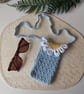 Crochet Cotton Daisy Glasses Case, Phone Case Baby Blue