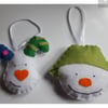 Snowman and snowdog Handmade Felt Christmas Decorations 