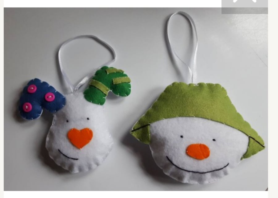 Snowman and snowdog Handmade Felt Christmas Decorations 