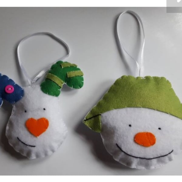 Snowman and snowdog Handmade Felt Christmas Decorations 