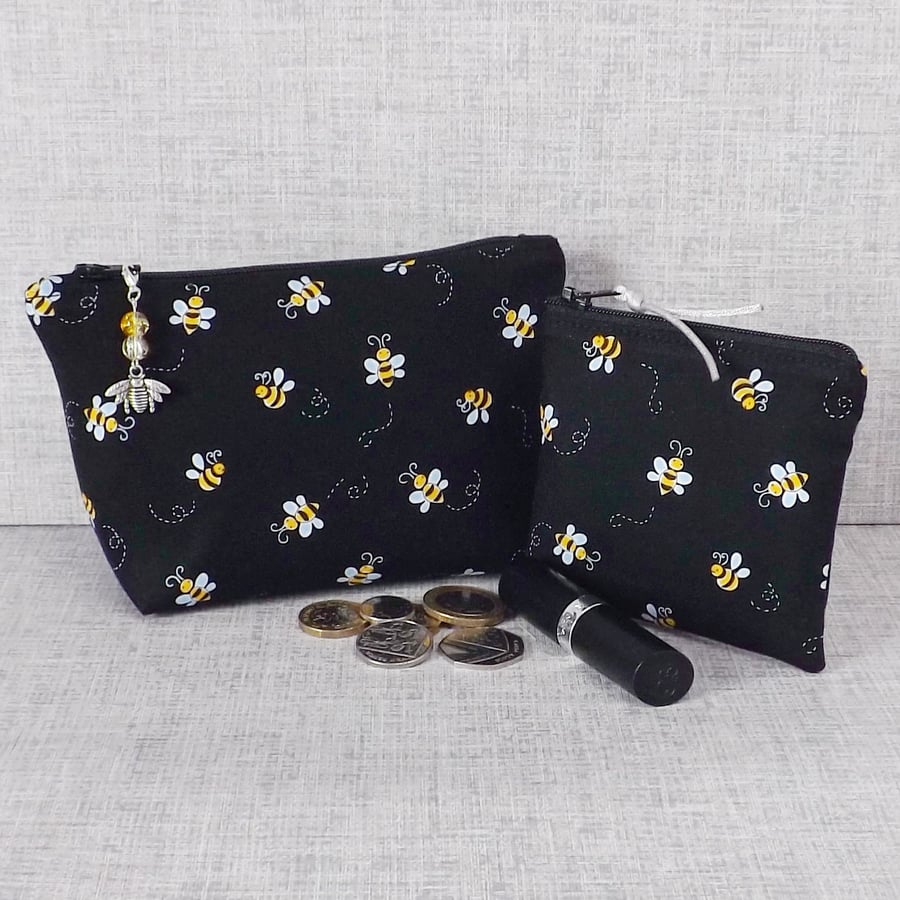 Make up bag & coin purse set, bees