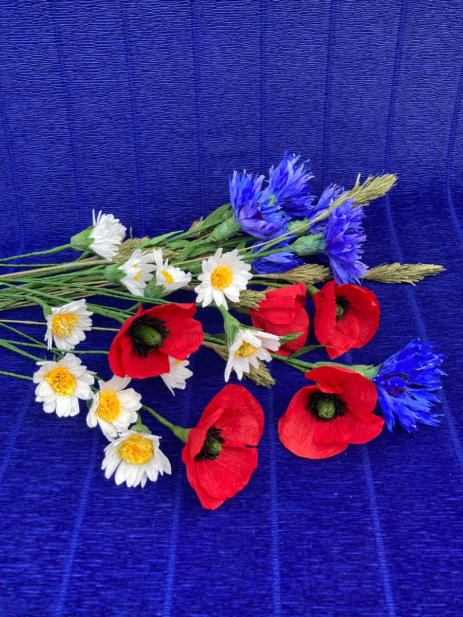 Paper Cornflower and Poppy Wildflower Bouquet