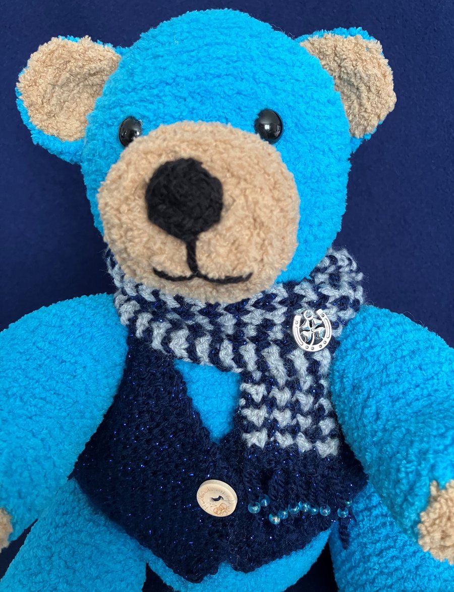 Special Occasion Blue Bear with waistcoat and scarf