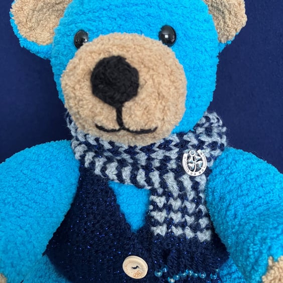 Special Occasion Blue Bear with waistcoat and scarf