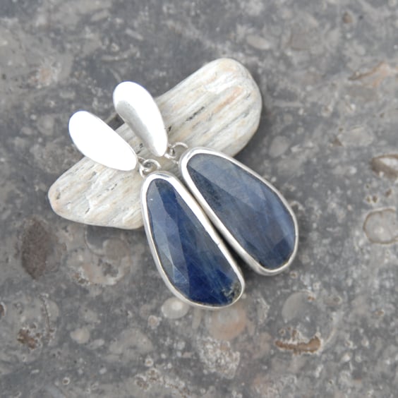 Sapphire and sterling silver drop earrings