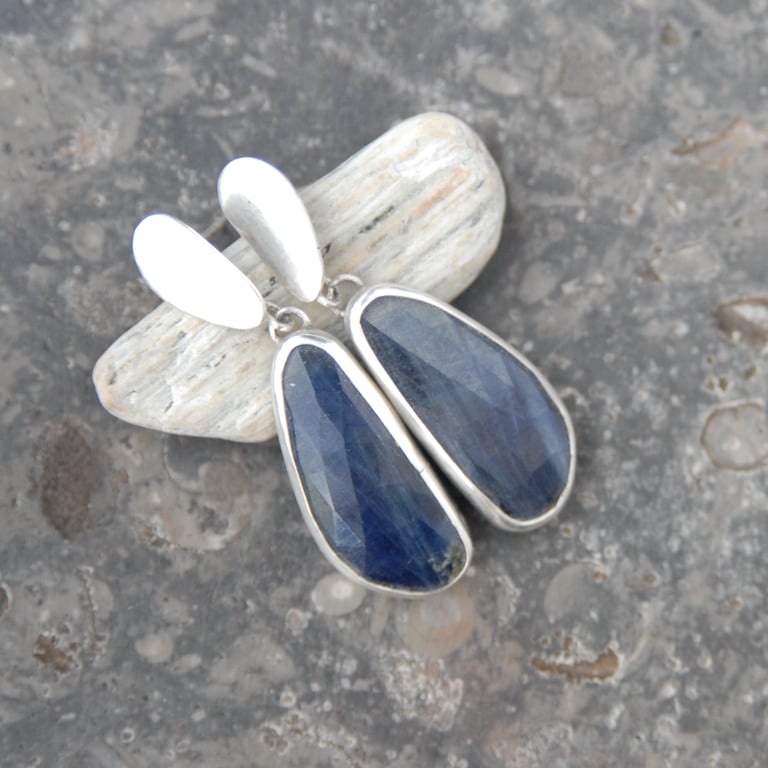 Sapphire and sterling silver drop earrings