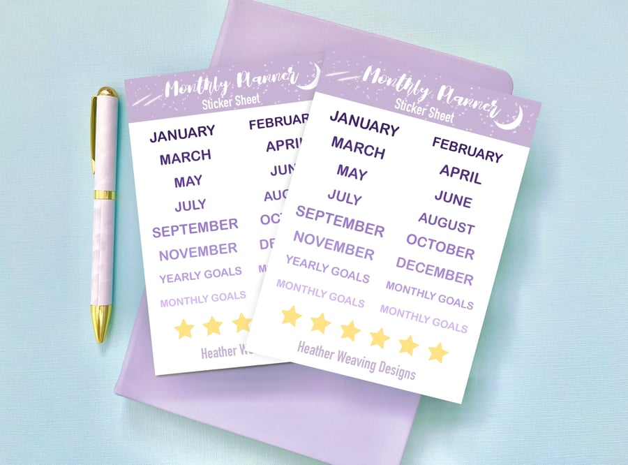 Monthly Planner Sticker Sheet, Yearly Planner Stickers, Organisational Stickers.