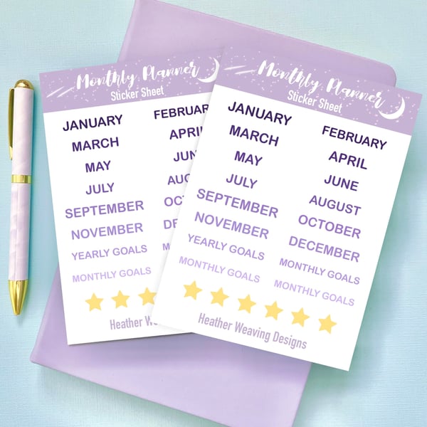 Monthly Planner Sticker Sheet, Yearly Planner Stickers, Organisational Stickers.