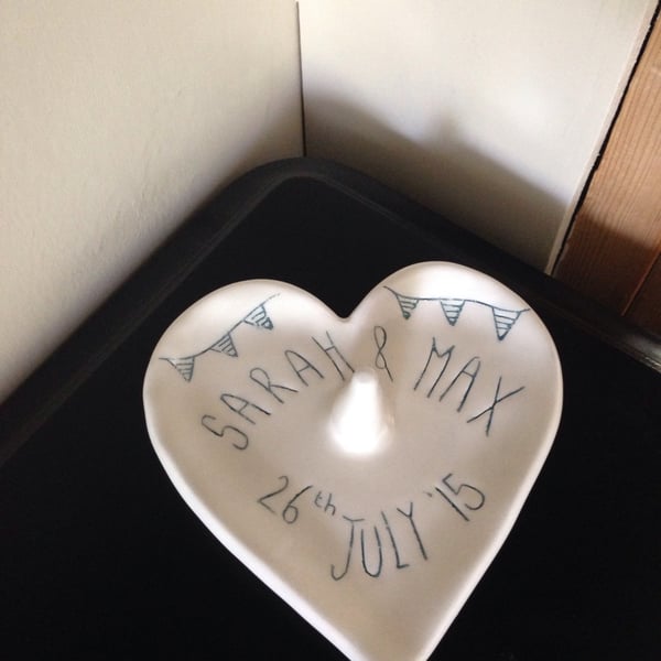 Wedding, anniversary gift personalised ceramic ring dish