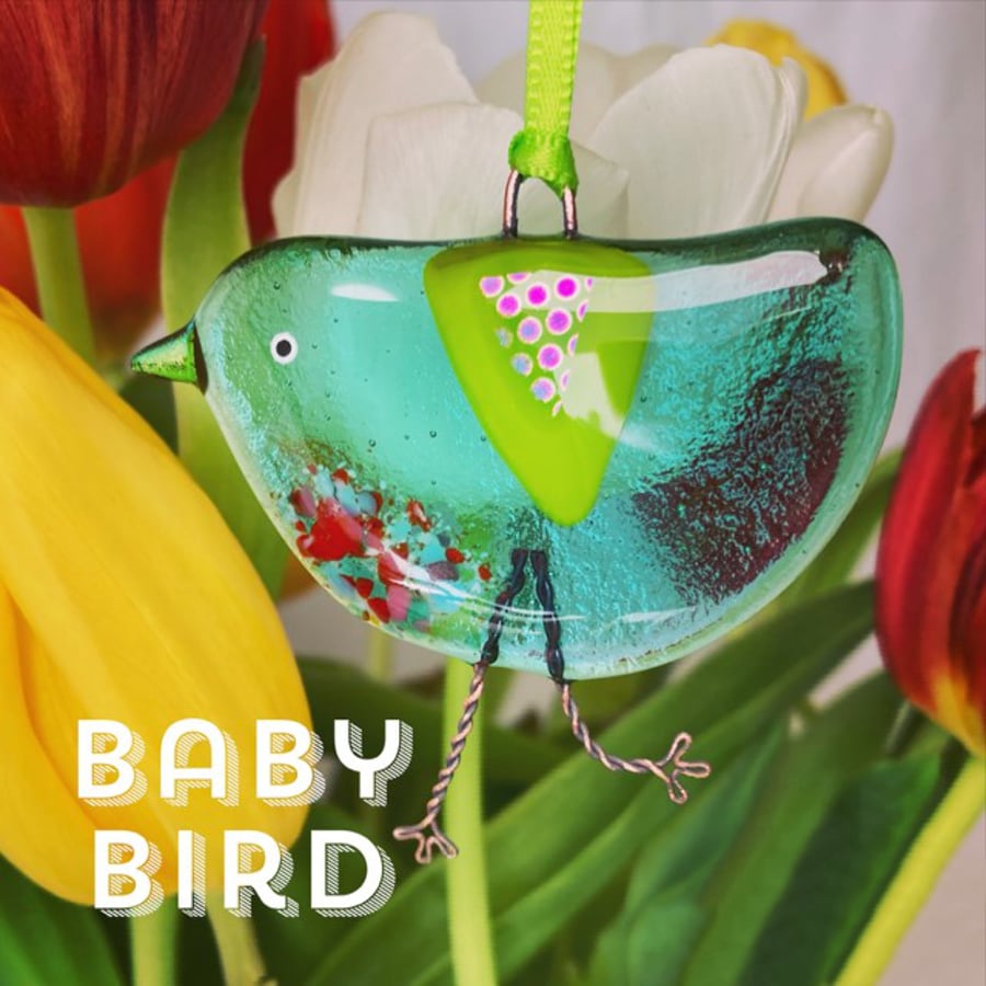 BABY Fused Glass Pale Aquamarine Bird