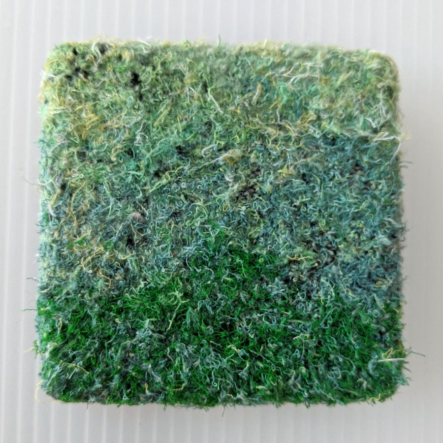 Square Abstract Lichen Inspired Mini Textile Art in Green