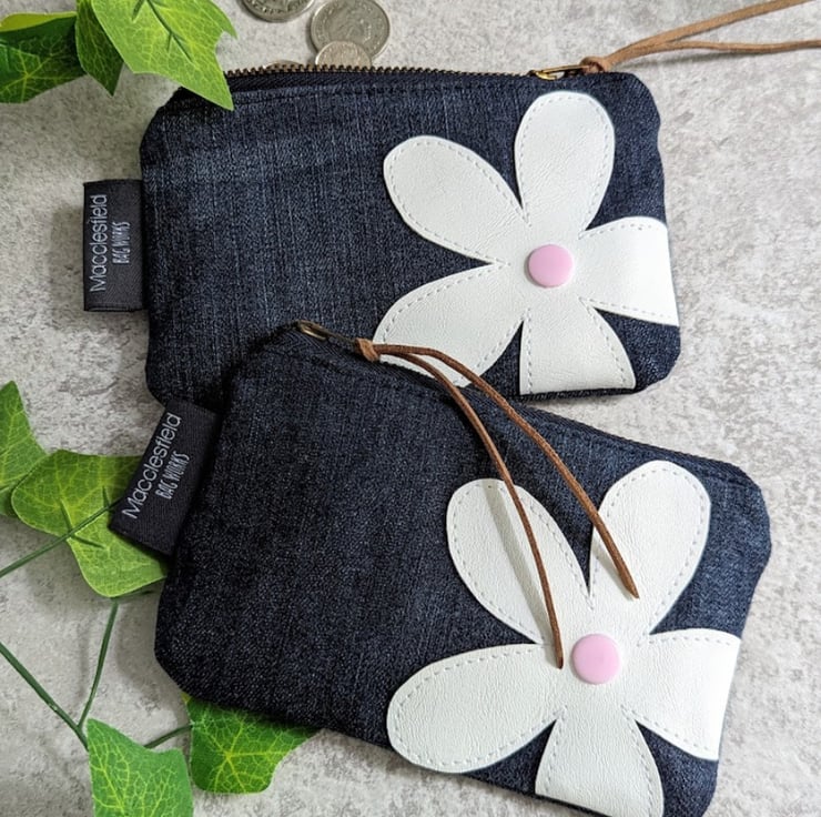 Denim Purse Daisy Motif Pouch Purse Folksy