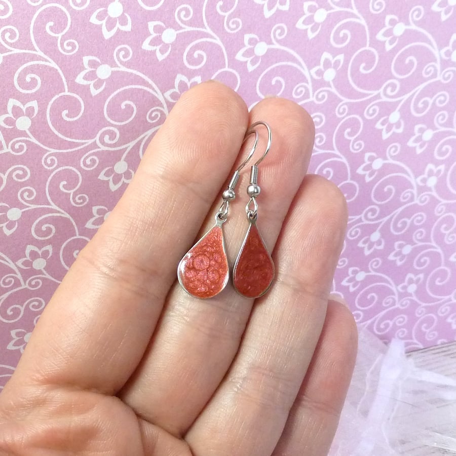 Deep Red teardrop earrings, small and colourful dainty earrings