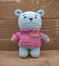 Mint Blue Crocheted Bear in Custom Jumper, Handmade Keepsake Teddy