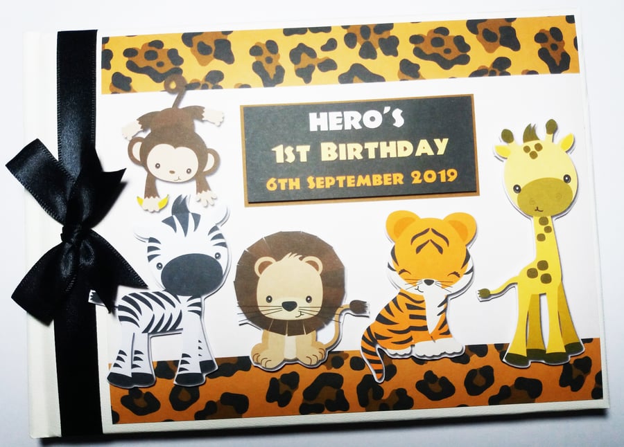 Safar birthday guest book, zebra, elephant, lion, safari birthday gift