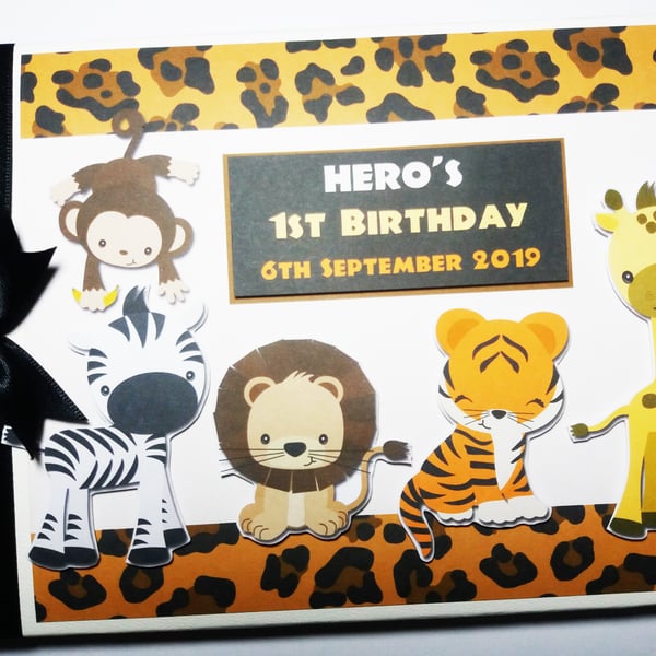 Safar birthday guest book, zebra, elephant, lion, safari birthday gift